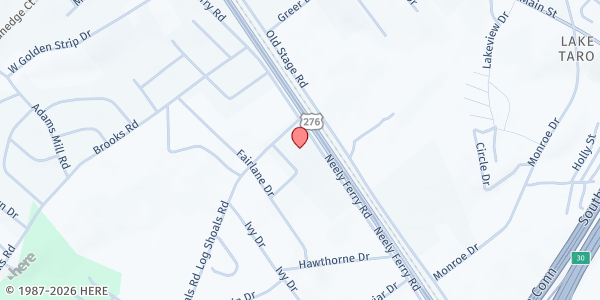 Map showing Messiah Lutheran at 1100 Log Shoals Road, Mauldin, SC