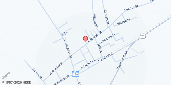 Map showing Ebenezer AME Church at 119 E Sumter Street, Mayesville, SC