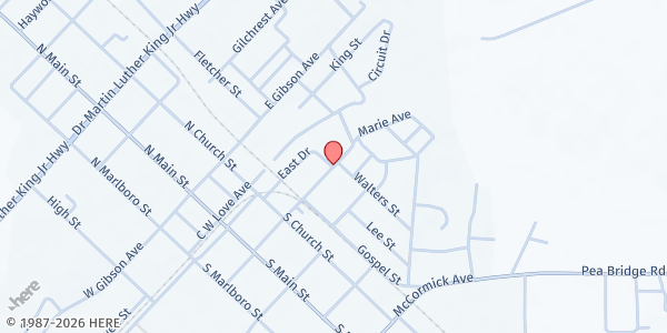 Map showing McColl Church Of God at 317 McLaurin Ave., Mccoll, SC