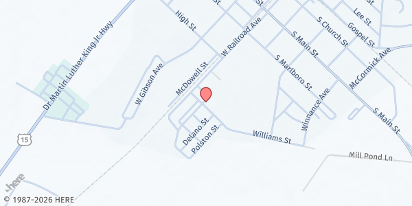 Map showing Pentecostal Fire Baptized Holiness Church at 219 Williams St., Mccoll, SC