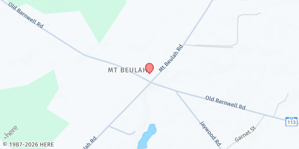 Map showing Mt Beulah Baptist Church at 856 Mt. Beulah Rd., Montmorenci, SC