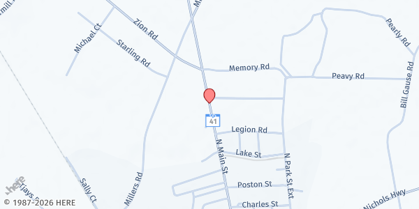 Map showing Bethel Word Church at 3114 N. Main St., Mullins, SC