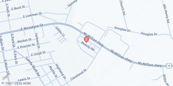 Map showing Harvest Time Evangelistic at 6276 East Highway 76, Mullins, SC