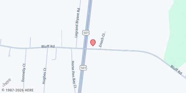 Map showing Sandy Grove Holiness Church at 3310 Bluff Road, Mullins, SC