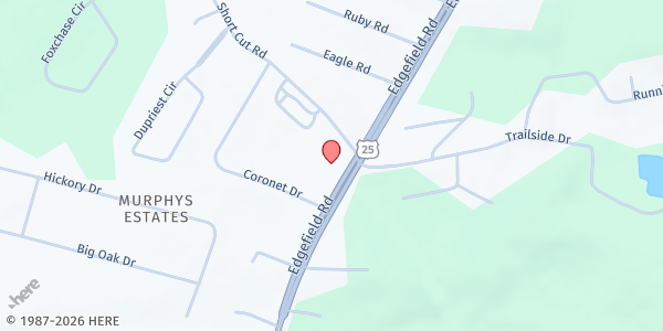 Map showing Sweetwater Church of God at 1444 Edgefield Rd., Murphys Estates, SC