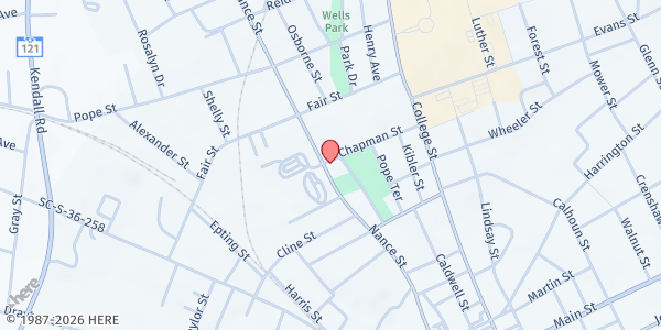 Map showing Living Hope - New Enoree Baptist Church at 1830 Nance Street, Newberry, SC