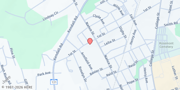 Map showing The Oakland Community Center at 980 1st St., Newberry, SC