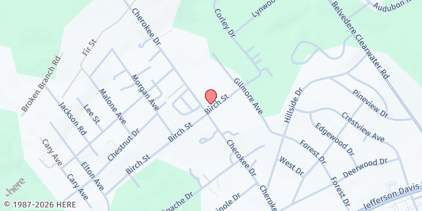 Map showing Woodridge Baptist at 401 Birch St., North Augusta, SC