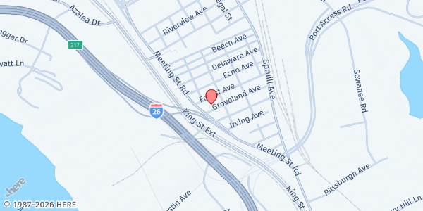 Map showing Calvary AME Church at 2040 Groveland Ave., North Charleston, SC