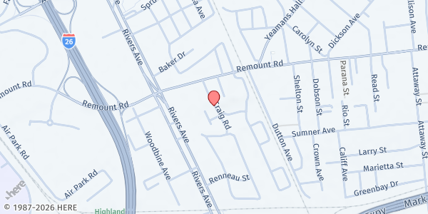 Map showing Faithworks Ministries at 5609 Craig Rd., North Charleston, SC