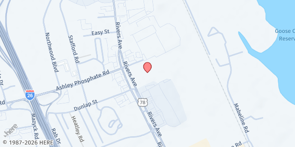 Map showing Mt. Moriah Missionary Baptist at 7396 Rivers Ave, North Charleston, SC