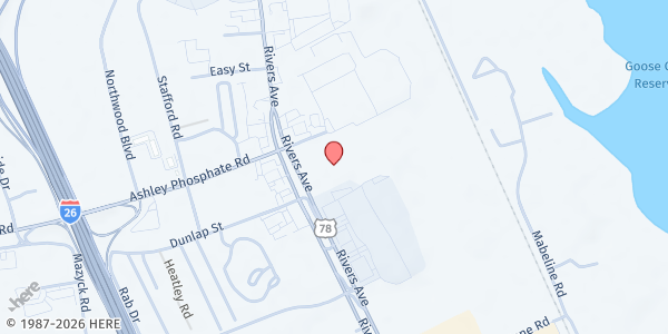 Map showing Mt. Moriah Missionary Baptist Church at 7396 Rivers Ave., North Charleston, SC