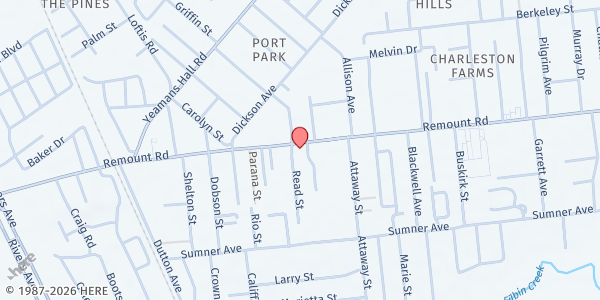 Map showing Salvation Army of North Charleston at 1551 Remount Rd., North Charleston, SC