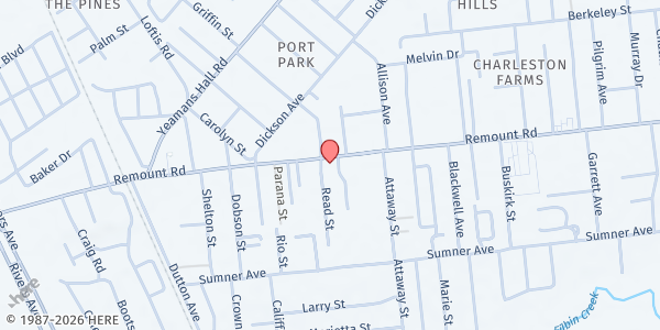 Map showing The Salvation Army Food Pantry at 1551 Remount Rd., North Charleston, SC
