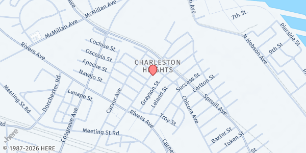 Map showing True Faith Holiness Church at 1925 Reynolds Ave., North Charleston, SC