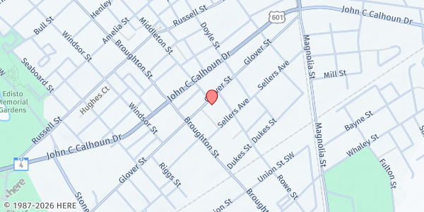 Map showing Williams Chapel AME at 1198 Glover Street, Orangeburg, SC