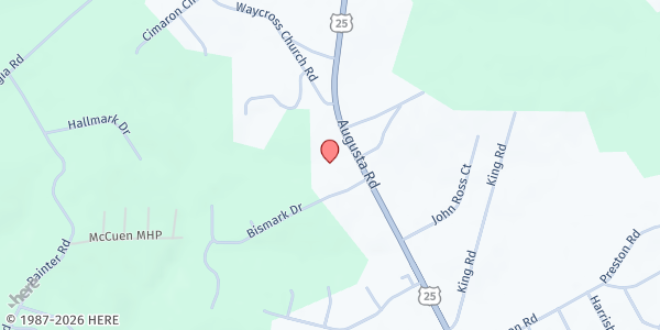 Map showing South Greenville Food Bank at 8512 Augusta Rd., Pelzer, SC
