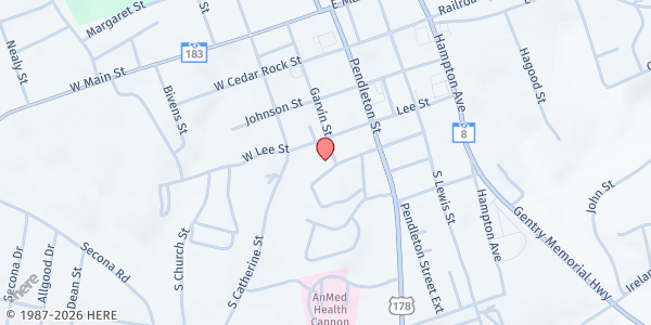 Map showing Griffin Ebenezer Baptist Church at 450 Garvin St., Pickens, SC