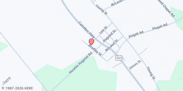 Map showing Rembert Area Community Coalition (RACC) Food Pantry at 6785 Bradley Street, Rembert, SC