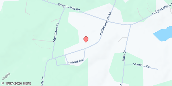 Map showing Redds Branch Baptist Church at 390 Redds Branch Rd., Roseland, SC