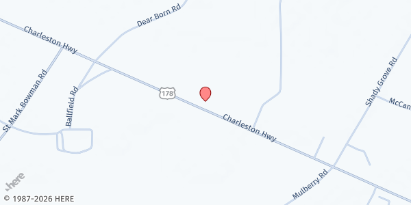 Map showing Shady Grove United Methodist at 9221 Charleston Hwy, Saint George, SC
