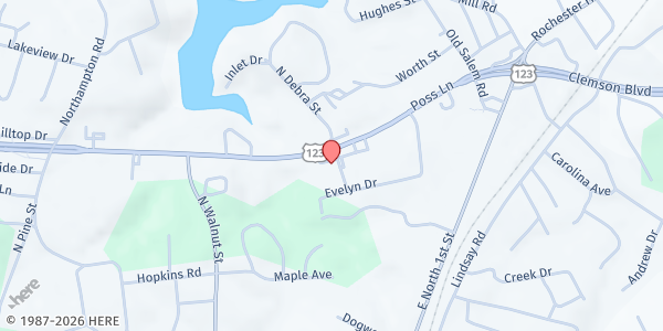 Map showing The Salvation Army - Oconee County Service Center at 100 Debra St., Seneca, SC