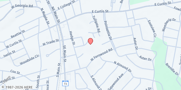 Map showing Cedar Grove Baptist Church at 206 Moore Street, Simpsonville, SC