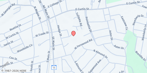 Map showing Cedar Grove Baptist Church of Simpsonville at 206 Moore St., Simpsonville, SC