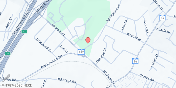 Map showing Poplar Spring Baptist at 290 Springdale Drive, Simpsonville, SC