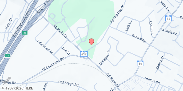 Map showing Poplar Spring Baptist Church at 290 Springdale Drive, Simpsonville, SC