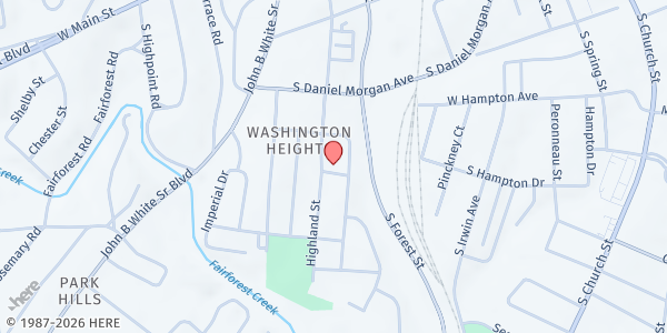 Map showing Bethlehem Center at 397 Highland Ave., Spartanburg, SC