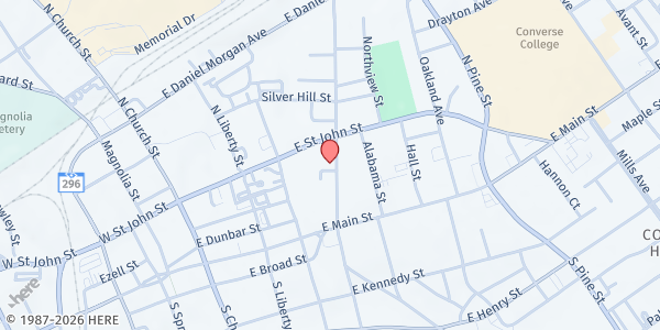 Map showing First Baptist Helping Center at 174 N. Dean St., Spartanburg, SC