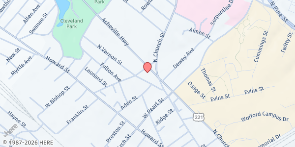 Map showing Greater Spartanburg Ministries at 680 Asheville Hwy, Spartanburg, SC
