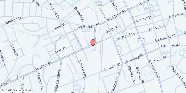 Map showing Seeds of Hope at 307 W. Main St., Spartanburg, SC