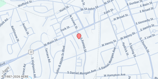 Map showing Spartanburg Soup Kitchen at 136 S. Forest St., Spartanburg, SC