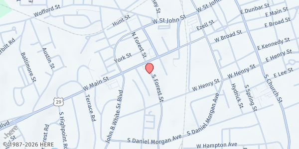 Map showing Spartanburg Soup Kitchen at 136 S Forest Street, Spartanburg, SC