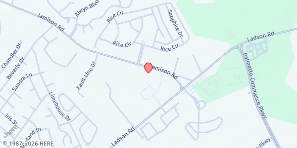 Map showing Church House of Ministries at 9659 Jamison Rd., Summerville, SC