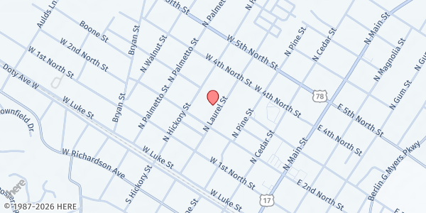Map showing Dorchester Seniors INC - Main Location at 312 North Laurel Street, Summerville, SC