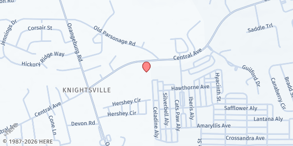 Map showing Knightsville UMC at 1505 Central Ave., Summerville, SC