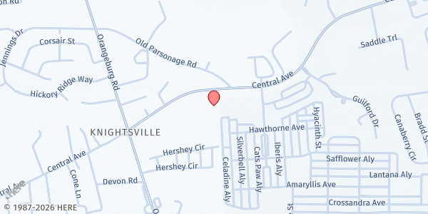 Map showing Knightsville United Methodist Church at 1505 Central Ave., Summerville, SC