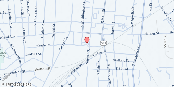 Map showing First Baptist Community Improvement Corporation at 219 South Washington Street, Sumter, SC