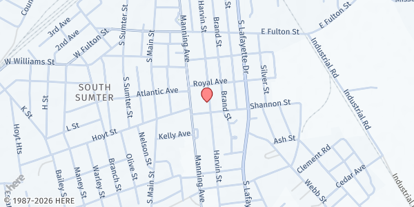 Map showing Jehovah Missionary Baptist Church - House of Hope at 814-B South Harvin Street, Sumter, SC