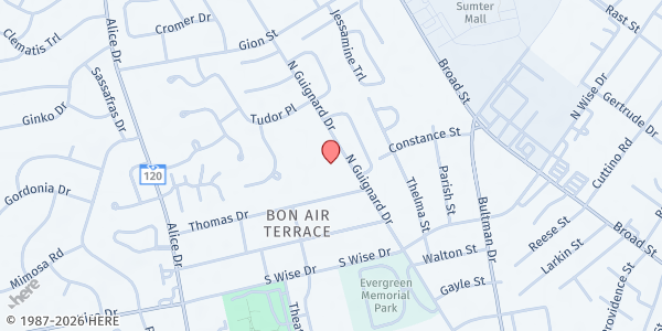 Map showing Miracle Deliverance Temple at 1010 N. Guignard Dr., Sumter, SC