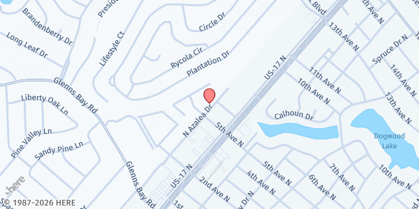 Map showing Tabernacle of Meetings Food Bank at 530 N. Azalea Dr., Surfside Beach, SC