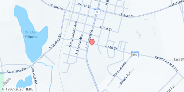 Map showing Mt. Pleasant Swansea Outreach Foundation at 505 South Church Street, Swansea, SC
