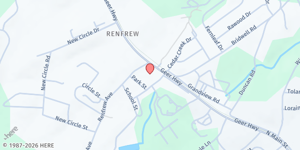 Map showing Renfrew Baptist Church at 951 Geer Highway, Travelers Rest, SC