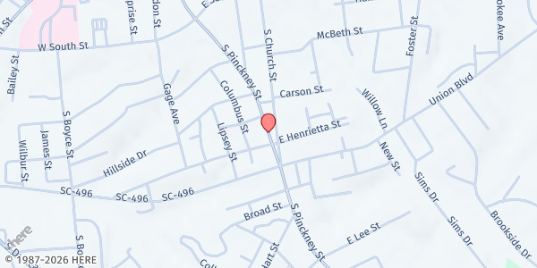 Map showing Life Changing Church at S. Pinkey St., Union, SC