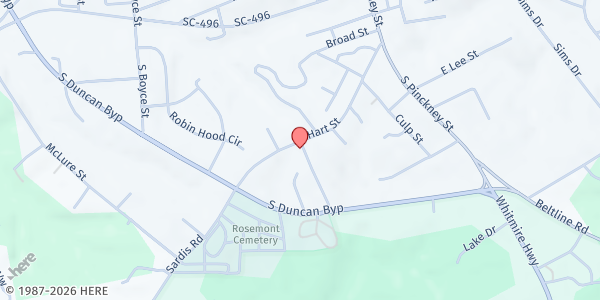 Map showing Life Changing Church at 501 Hart St., Union, SC