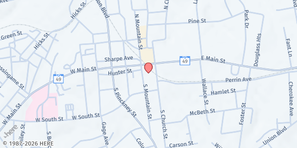 Map showing Salvation Army - Union at 215 S Mountain St, Union, SC
