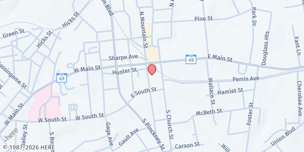 Map showing Salvation Army - Union at 215 S. Mountain St., Union, SC